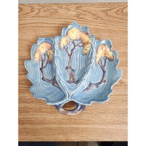 CARLTON‎ WARE Blue Night Oak Trees Trefoil Candy Dish Tray Embossed Leaf Shaped